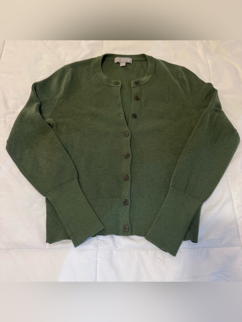 J. Crew Olive Green Button-Up Crewneck Cardigan